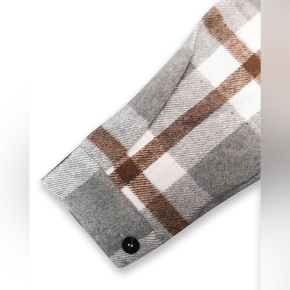 Women's Plaid Shacket Light Grey/Brown - Picture 5 of 6